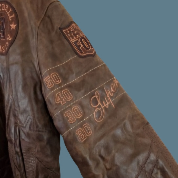 *NWT Vintage Bare Fox Players Leather Super Bowl All Stars Jacket NY Football - Picture 7 of 13